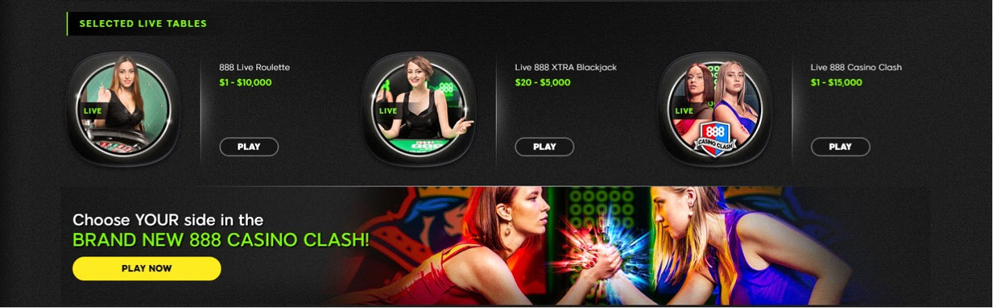 Selected 888 Live Casino Tables